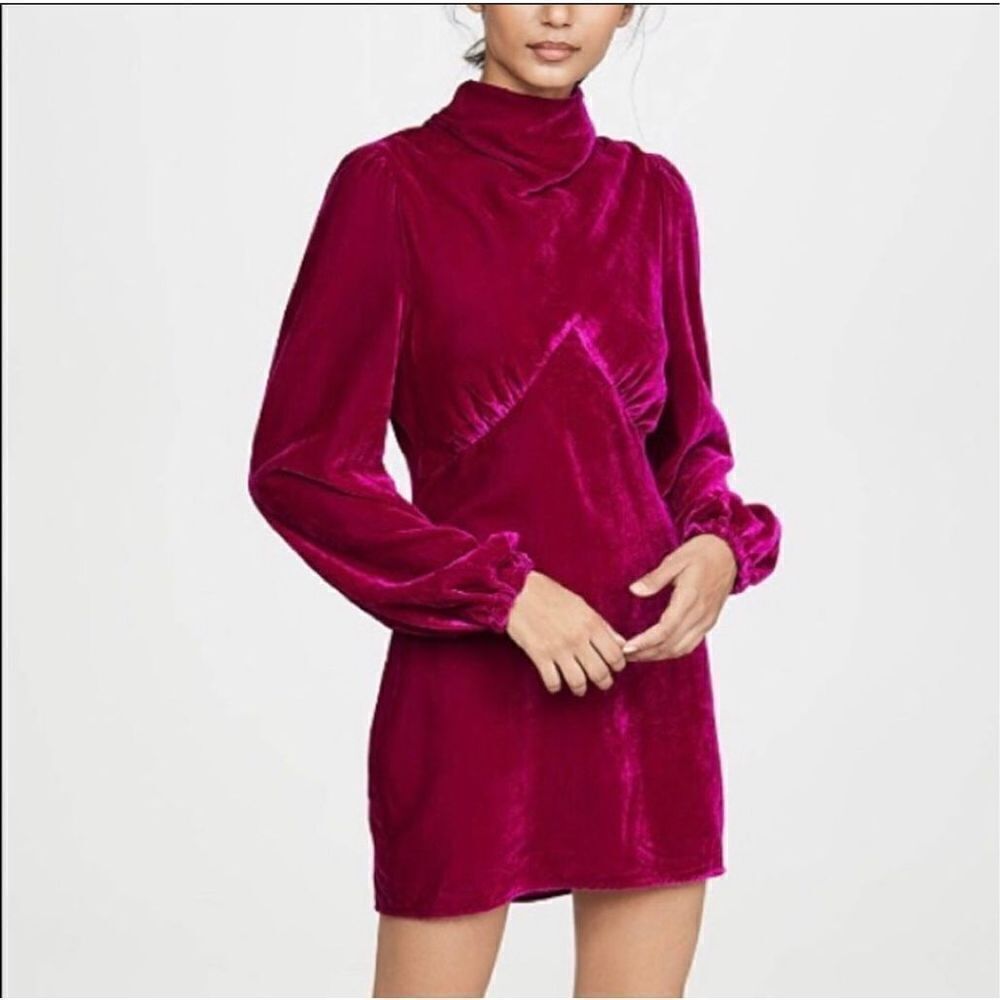 Divine Heritage S Mock Neck Mini Velvet Long Sleeve Dress